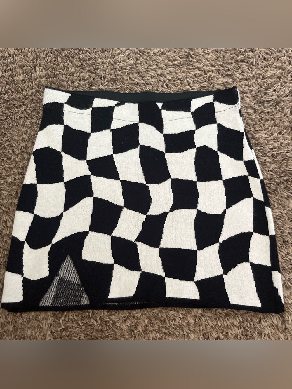 Double Zero Checkered black and white knit mini skirt